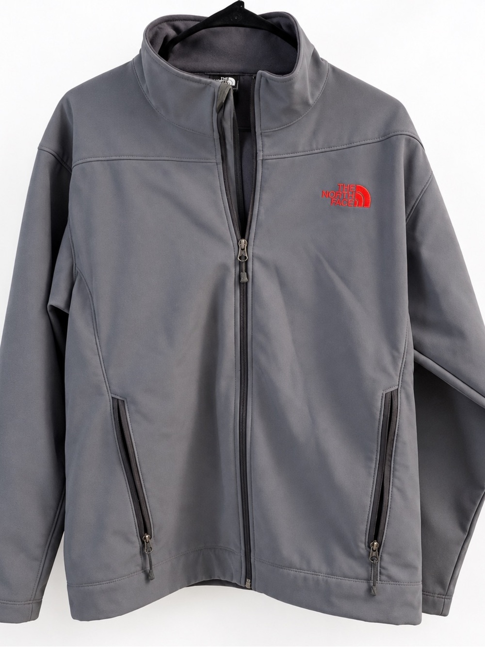 The North Face Men’s Large Gray Softshell Full Zip Jacket Red Logo